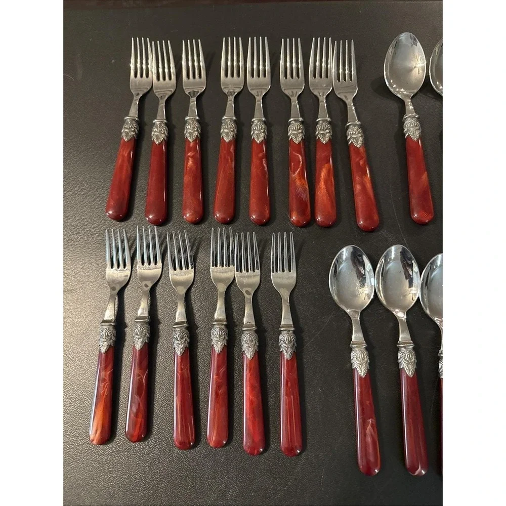EME Napoleon Pearl Red Stainless Steel 33 Pieces Italy Flatware